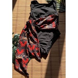 Black Ribbed One Piece w/ Tiger Detail Belt *NWOT*